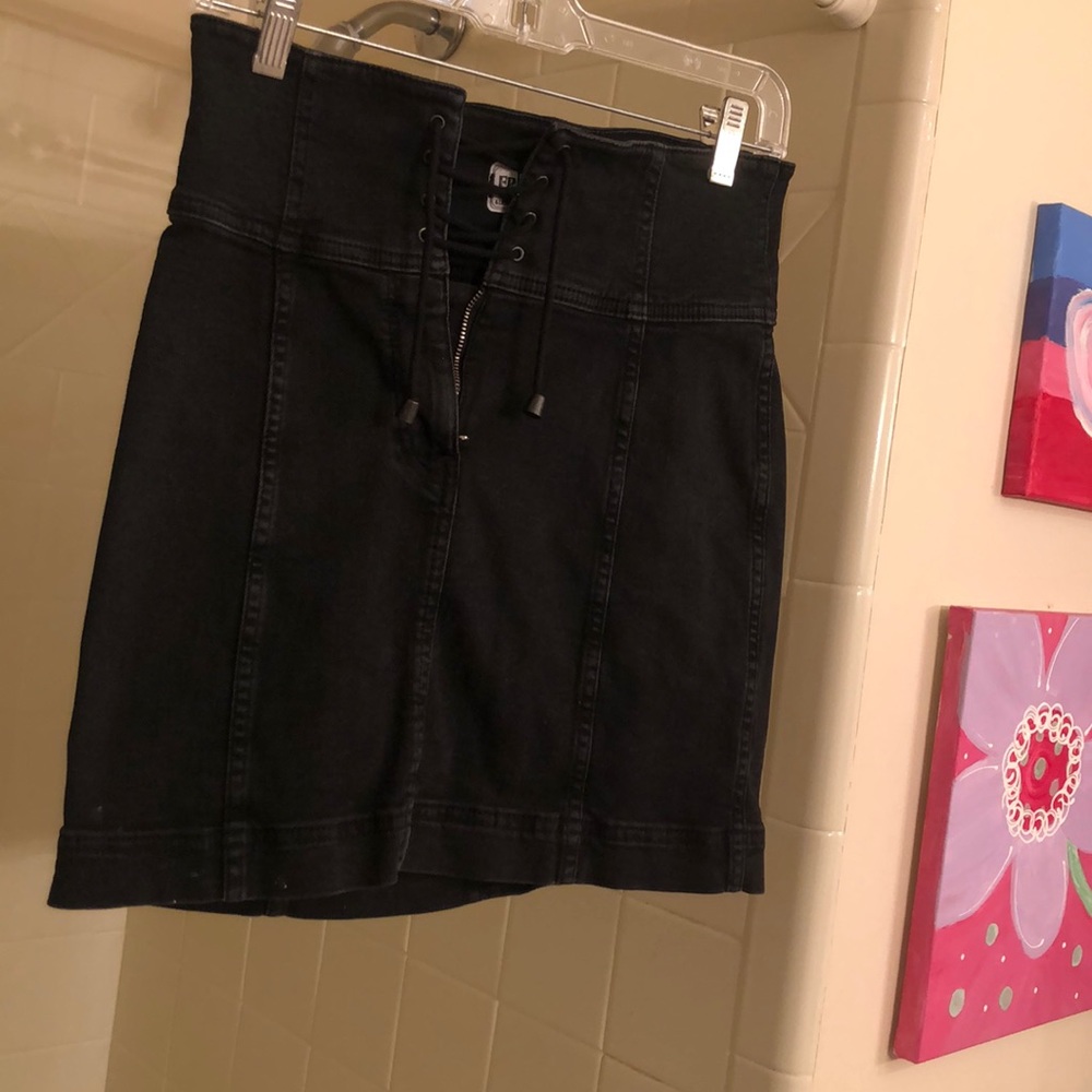 High waisted free people denim mini skirt